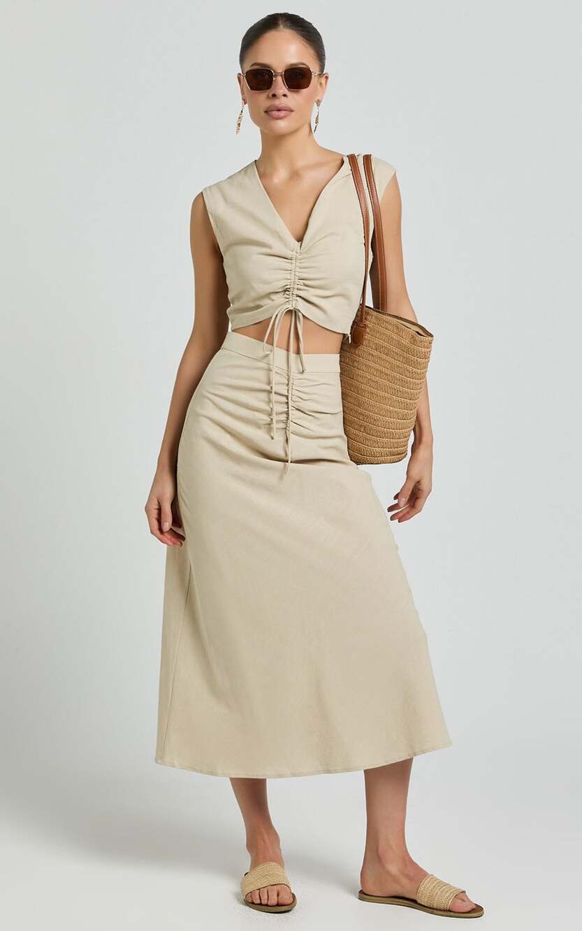 New Showpo Two Piece Set Ruched Crop Top & A Line Midi Skirt Set MSRP $109